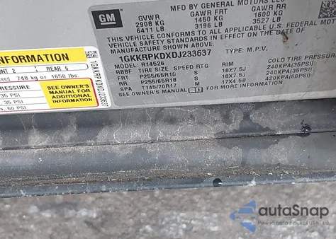 2013 GMC Acadia Sle-2 из США, поврежденный, VIN 1GKKRPKDXDJ233637